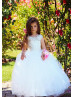 Beaded Ivory Lace Tulle Corset Back Flower Girl Dress